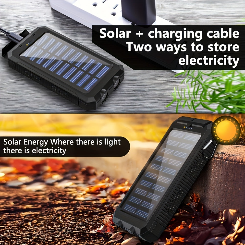 10000mAh USB Portable Charger Solar Power Bank For Mobile Phones Camping External Backup Battery Pack Dual 5V USB Port Output With LED Flashlight And Compass