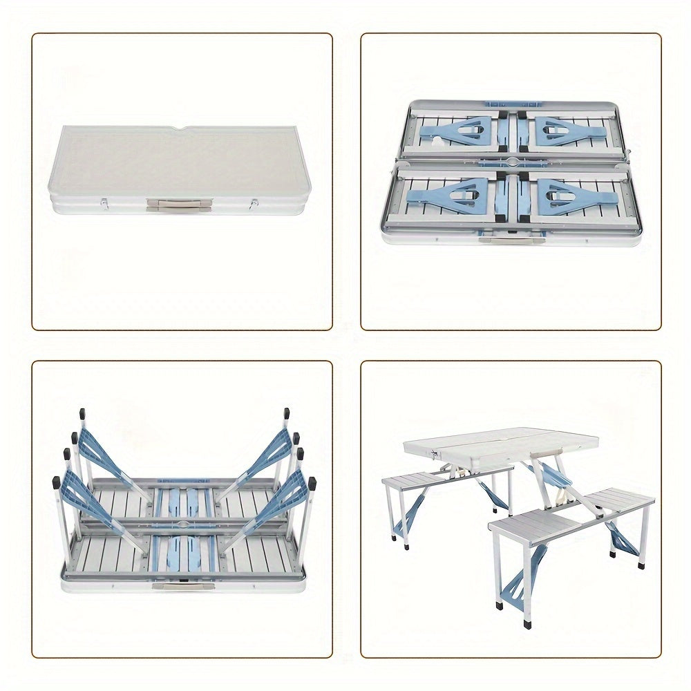 Blue Plastic Silvery Aluminum Alloy Camping Integrated Table And Chair 53.35 x 32.68 x 25.79 Inch 110.23 LB