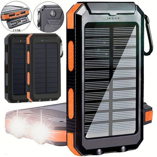 10000mAh USB Portable Charger Solar Power Bank For Mobile Phones Camping External Backup Battery Pack Dual 5V USB Port Output With LED Flashlight And Compass