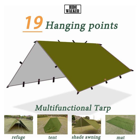 Waterproof Tent Tarp with 19 Hang Points Survival Tent for Outdoor Camping Tactical Sun Shelter Lightweight Sunshade Awning 4x4 3x4 3x3