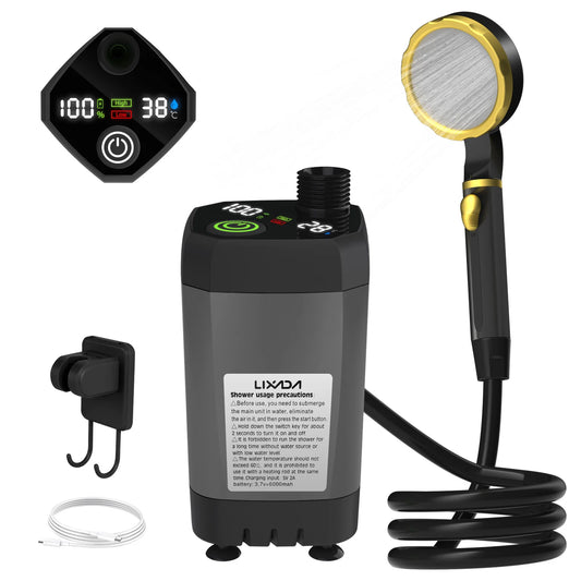 Camping Shower Pump RV Outdoor Shower Kit Portable Camp Shower with Intelligent Digital Display Adjustable 6000mAh Battery