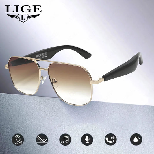 LIGE UV400 Polarized Sunglasses Smart Glasses for Men and Women with AI Translation Bluetooth Call and Voice Assistant Features