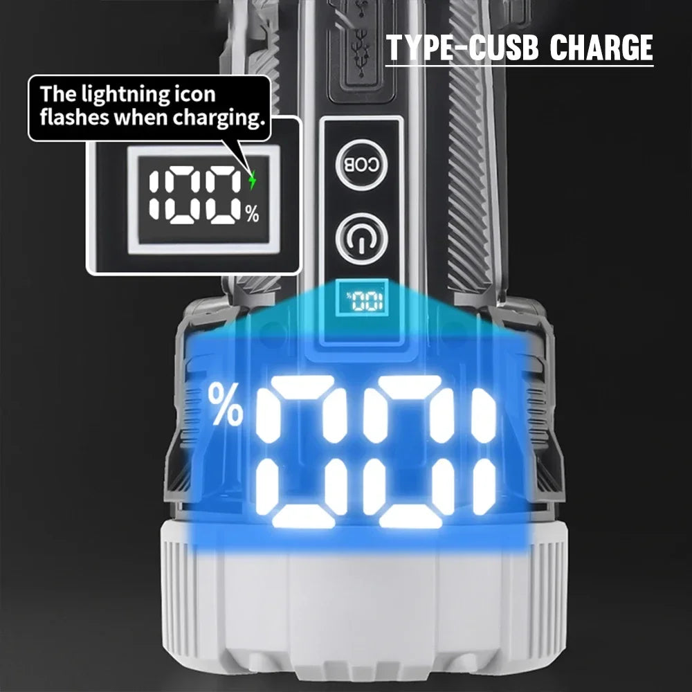 SQ G18 3700LM Dual Light Work Light 9000mAh IPX4 LED Torch with Digital Display and 9 Modes for Camping Jobsite and Emergency