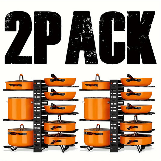 2 Pack Pot Rack Organizers Kitchen Organization and Storage Rack Adjustable Pot Lid Holders and Pan Rack