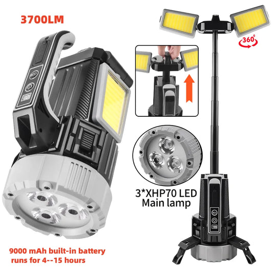 SQ G18 3700LM Dual Light Work Light 9000mAh IPX4 LED Torch with Digital Display and 9 Modes for Camping Jobsite and Emergency