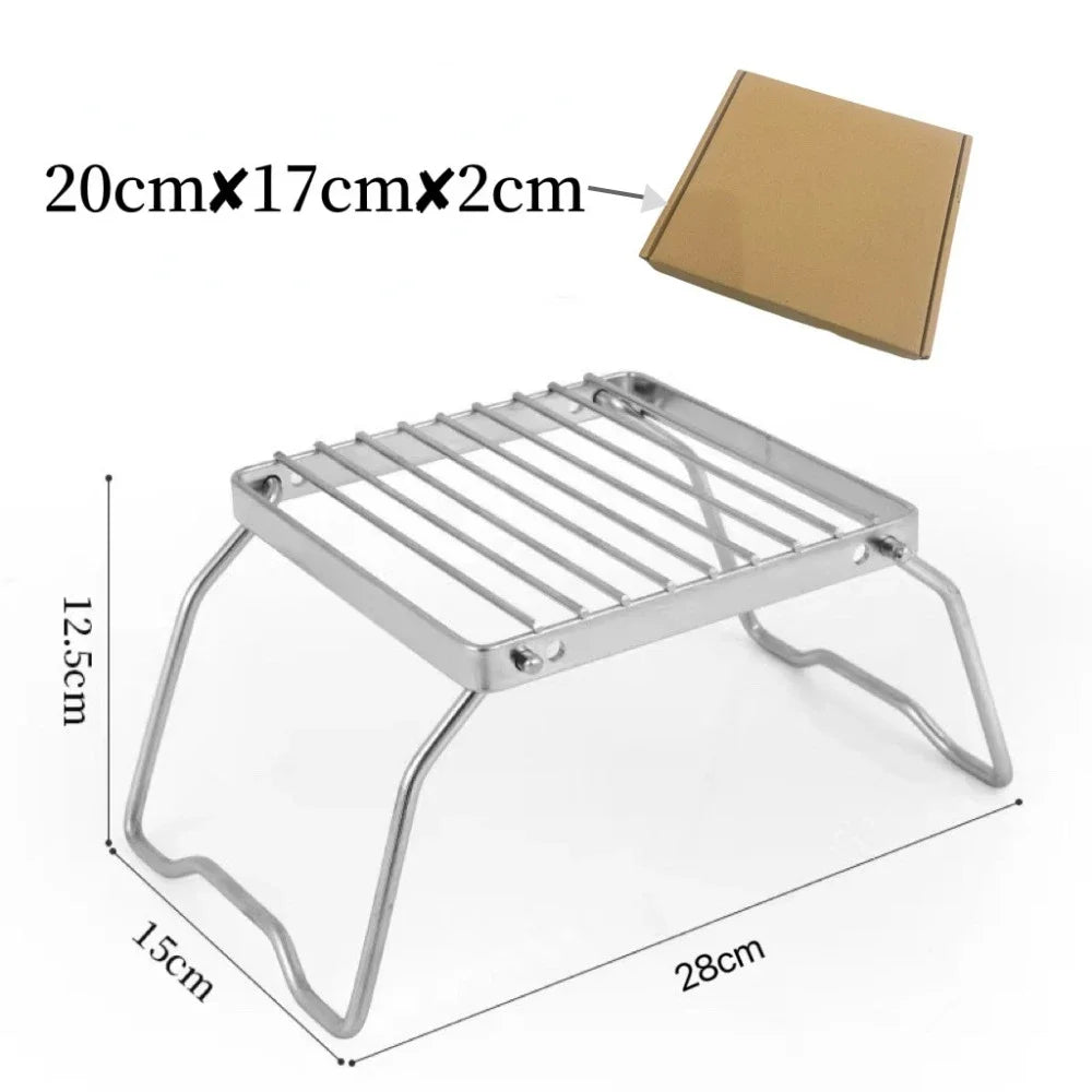 Outdoor Stainless Steel Stove Holder Camping Portable Folding Mini Barbecue Rack Set Pot Holder Baking Tray Holder