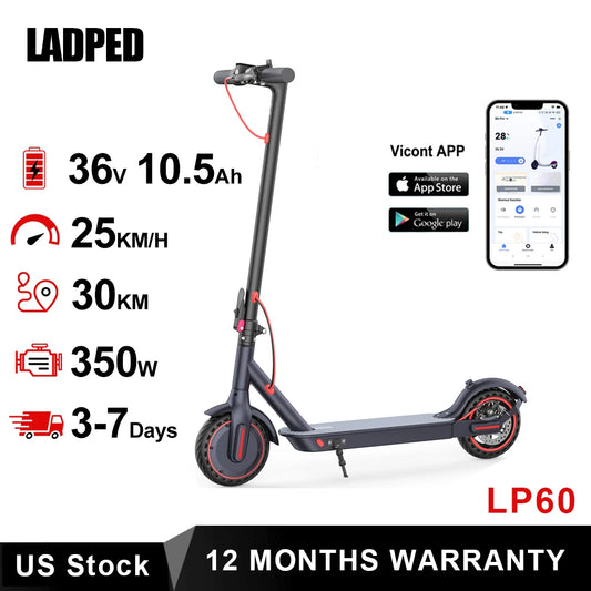Lp60 Electric Scooter 350W 25km/h App Smart Control Folding Scooter 8.5 Inch Tire 30km Max Range for Adult
