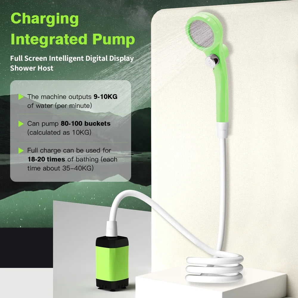 Camping Shower Pump RV Outdoor Shower Kit Portable Camp Shower with Intelligent Digital Display Adjustable 6000mAh Battery