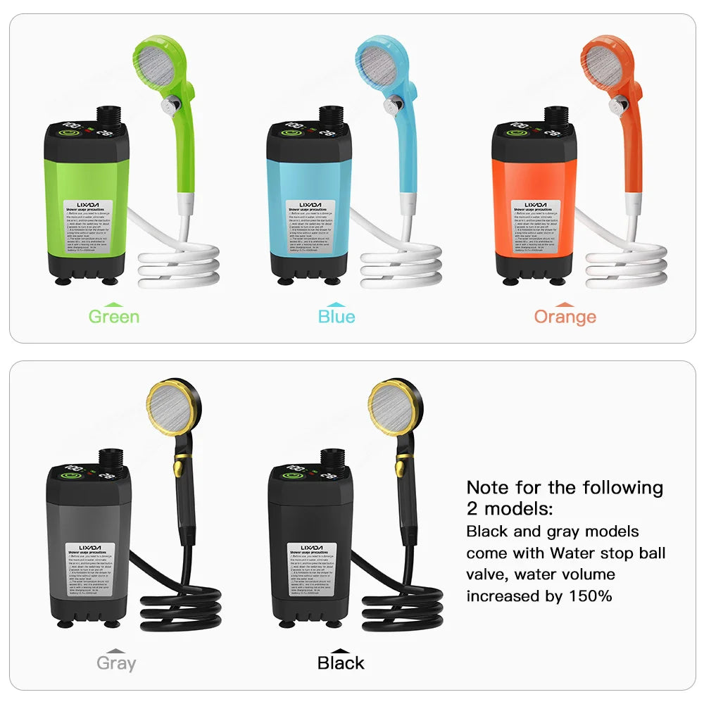 Camping Shower Pump RV Outdoor Shower Kit Portable Camp Shower with Intelligent Digital Display Adjustable 6000mAh Battery