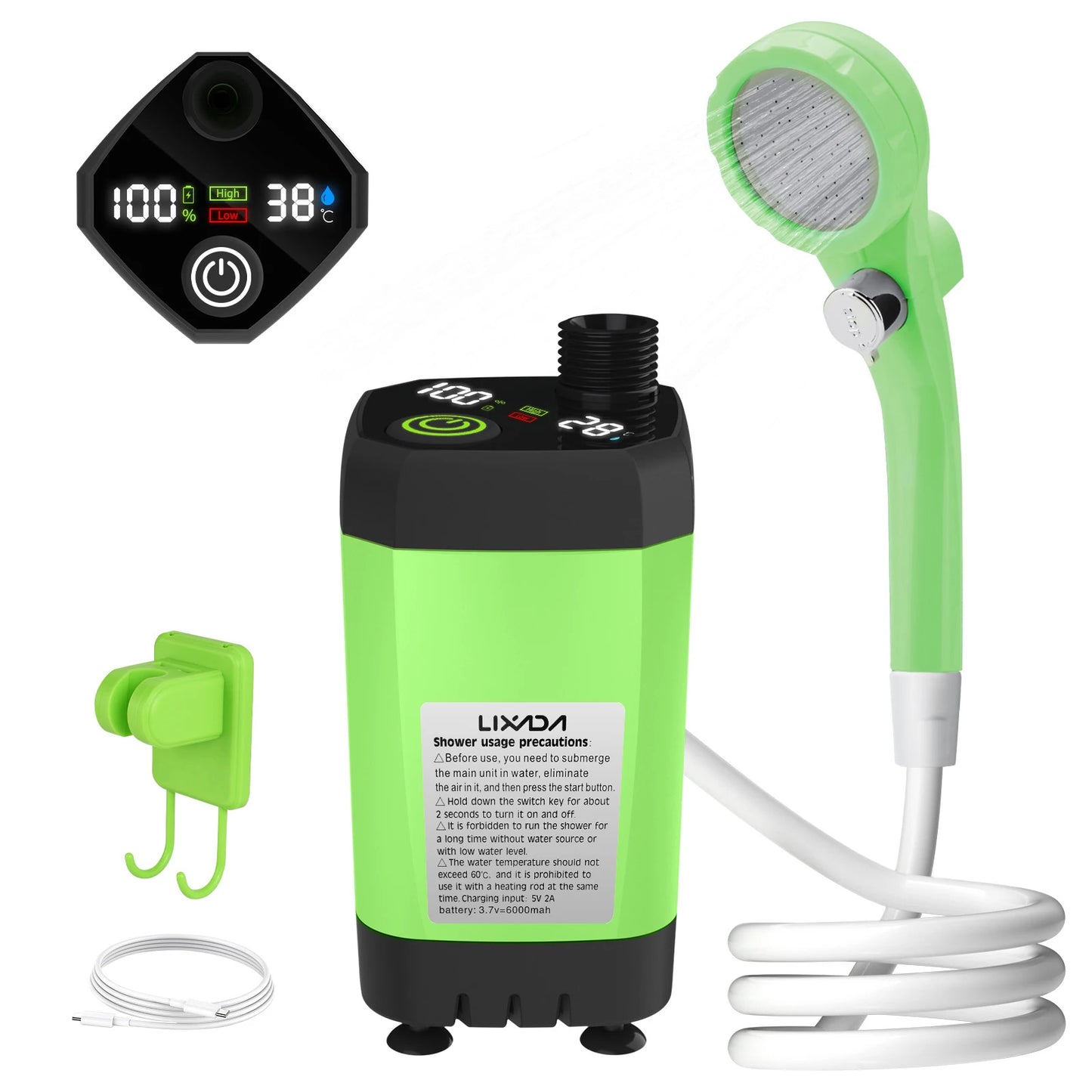 Camping Shower Pump RV Outdoor Shower Kit Portable Camp Shower with Intelligent Digital Display Adjustable 6000mAh Battery