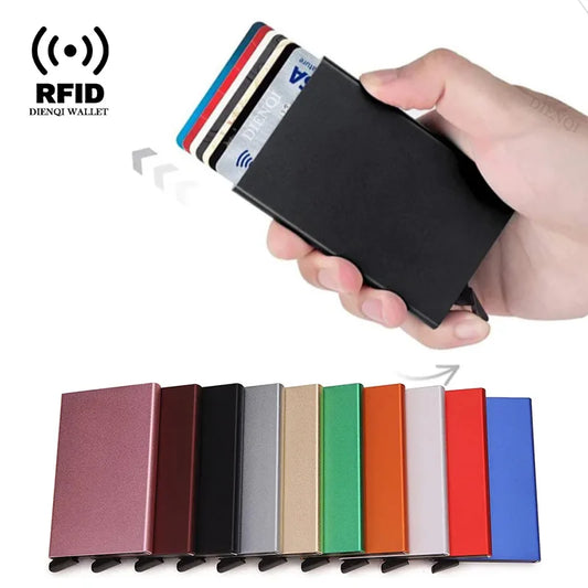 Rfid Credit Card Holder Metal Thin Slim Smart Wallet for Men and Women Minimalist Small Black Purse Mini Wallets