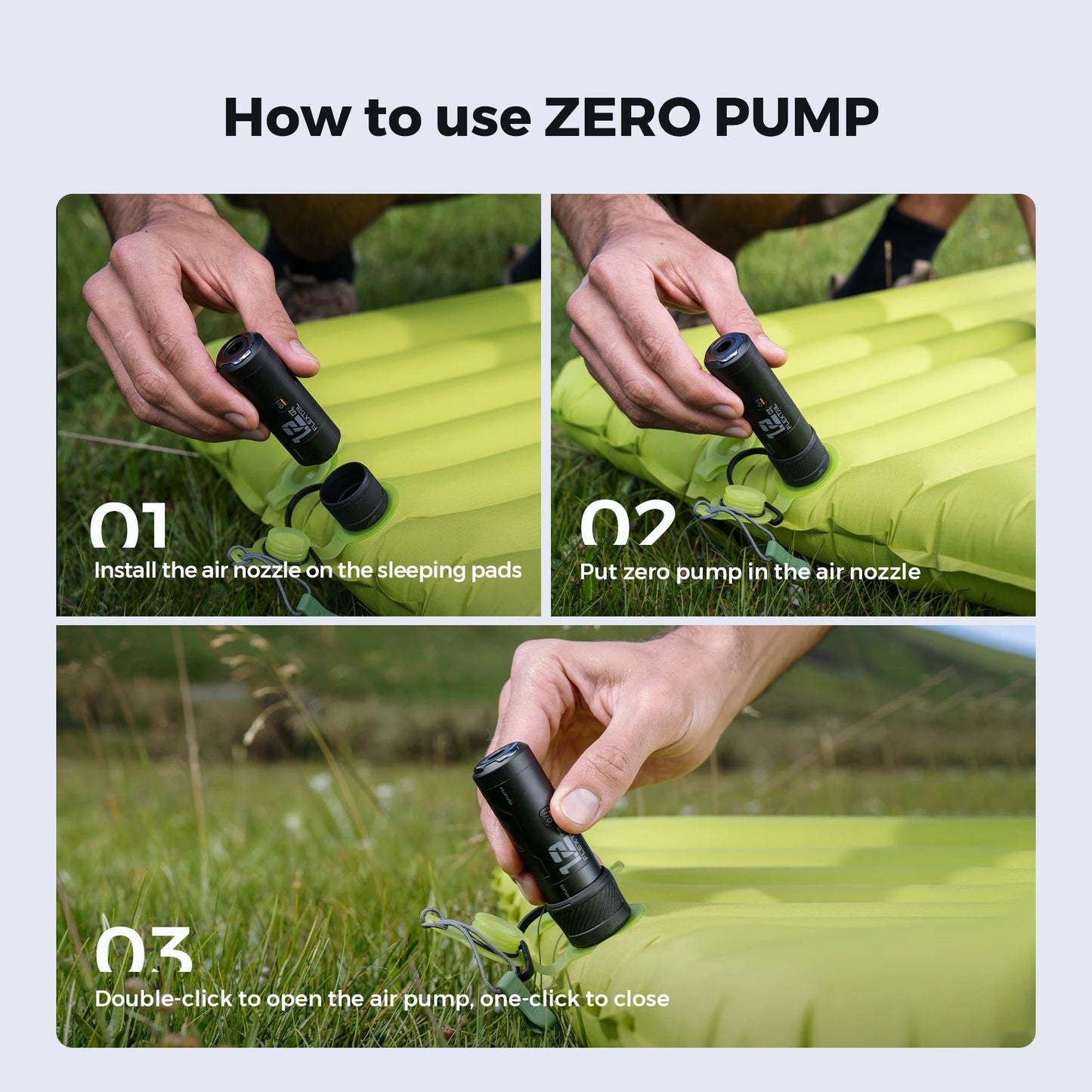 Flextailgear Zero Pump Portable Camping Air Pump Electric Inflator for Sleeping Pads with Rechargeable Battery