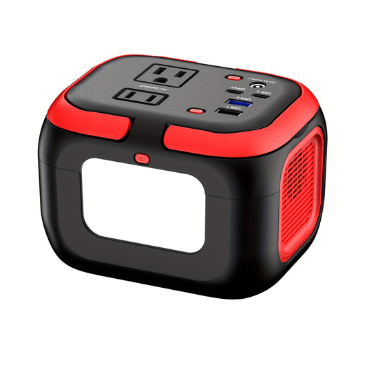Super Portable Power Station 120W Mini Solar Generator Lithium Battery Fast Charger with USB C USB QC3.0 2 110V AC Sockets DC Output and Emergency LED Light for Camping Hiking Vacation