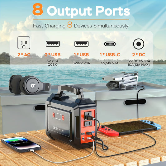 Portable Power Station 200W 300W Peak Camping Solar Generator 155Wh 167Wh 296Wh Power Bank with 30W 60W Solar Panel and AC Outlet 110V Multi Output LED Flashlights for CPAP Home Camping Hurricane Emergency