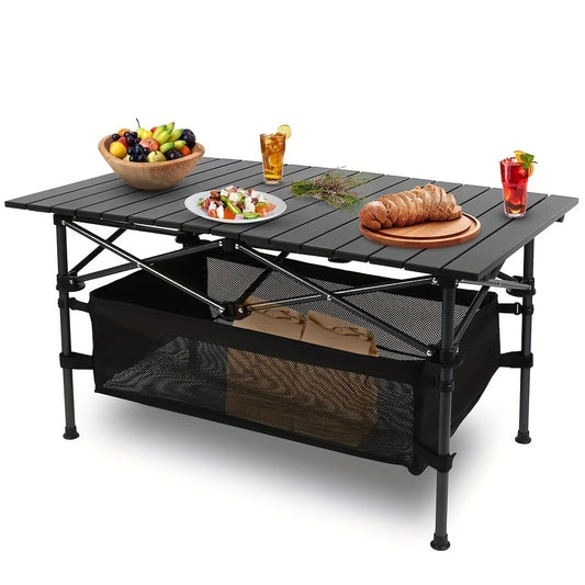 Folding Camping Table Portable Lightweight Aluminum Roll Up Picnic BBQ Desk with Carrying Bag Heavy Duty Outdoor Beach Backyard Party Patio