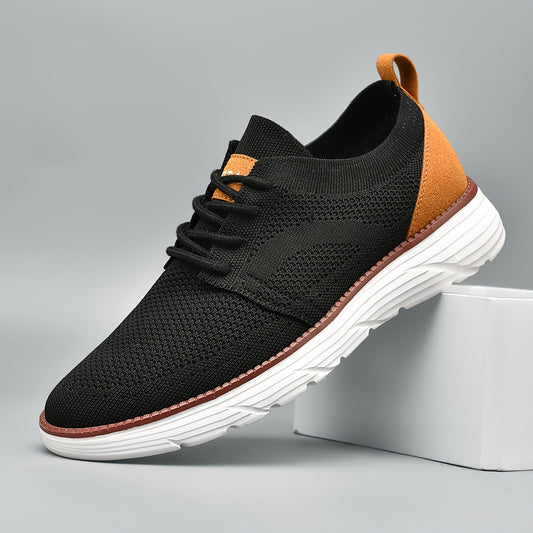 AOPLUS Men's Breathable Knit Walking Sneakers Black and Orange Contrast Casual Shoes Rubber Sole Lace Up Low Top Design All Season Comfort Sports and Daily Wear Flexible Footwear