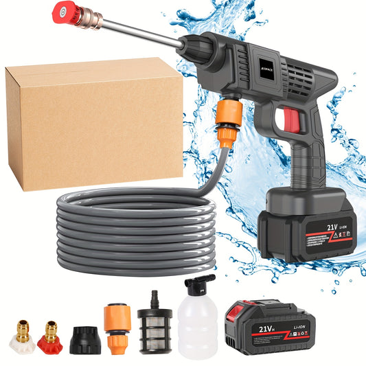Portable Cordless Handheld High Pressure Car Wash Gun with Rechargeable Batteries and Stainless Steel Nozzle for Car Detailing Floor Cleaning Fencing Plants and More