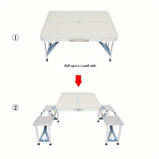 Blue Plastic Silvery Aluminum Alloy Camping Integrated Table And Chair 53.35 x 32.68 x 25.79 Inch 110.23 LB